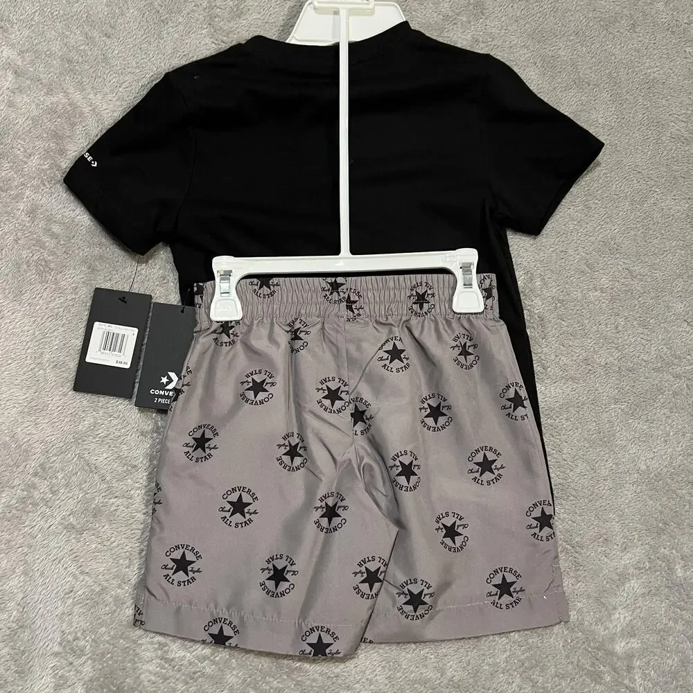 Converse Shirt Shorts Set Boys Size 6 Black Gray All Star 2 Piece New